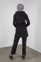 Tesettür giyim SİYAH KAPÜŞONLU TAŞ BASKILI EŞOFMAN TAKIM  6336