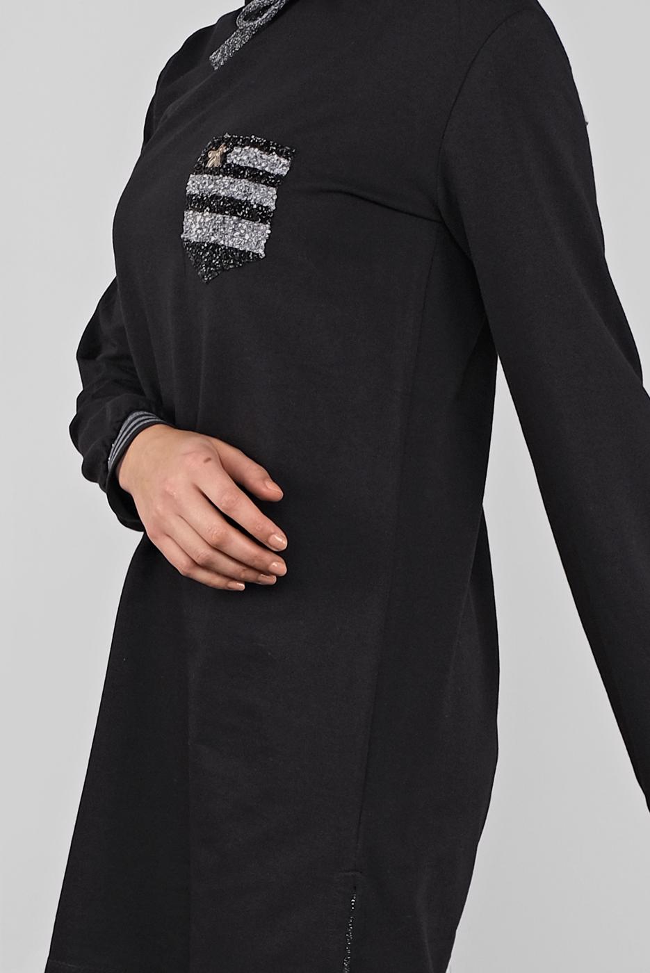 Tesettür giyim SİYAH KAPÜŞONLU TAŞ BASKILI EŞOFMAN TAKIM  6336