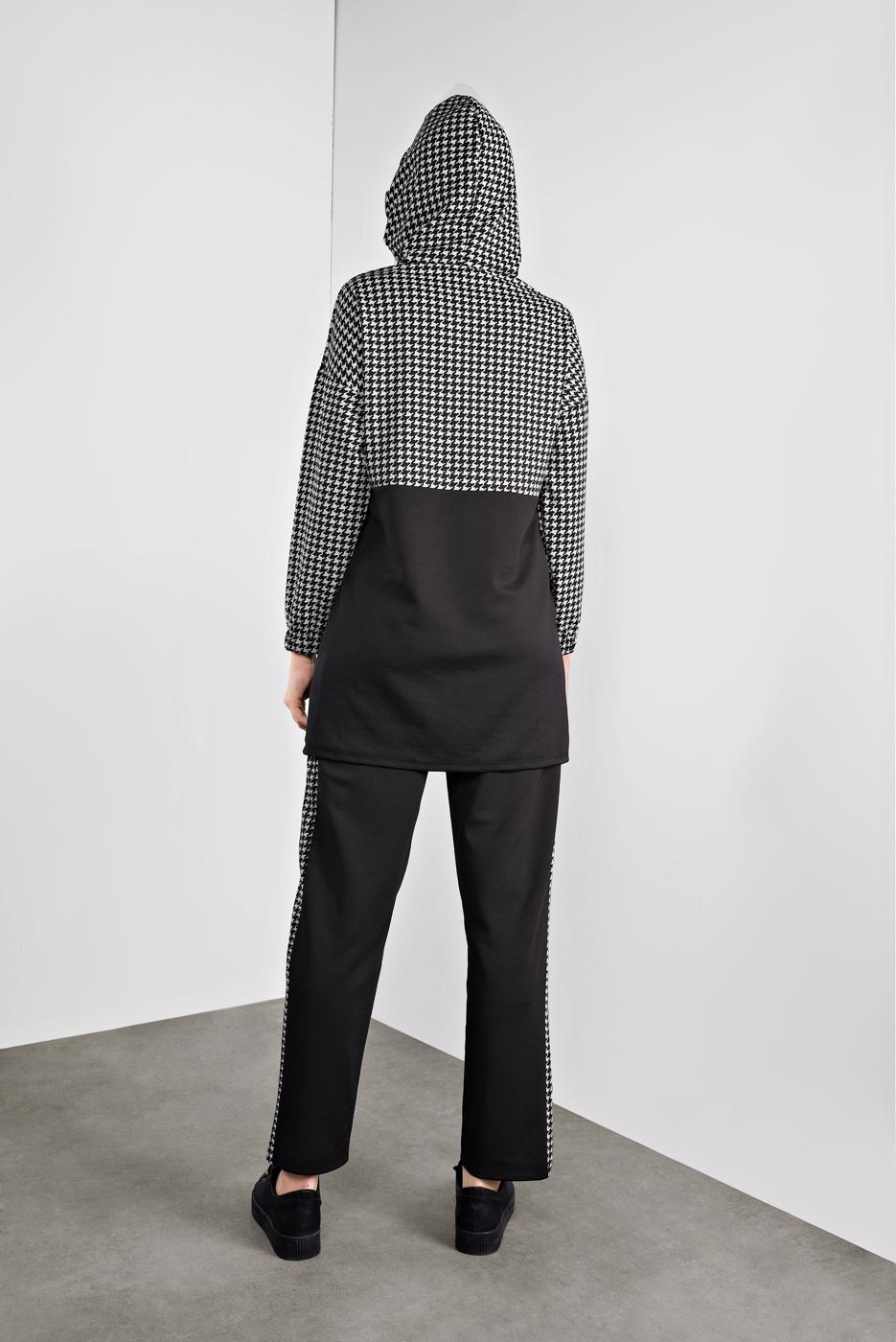 Tesettür giyim SİYAH KAZAYAĞI DESENLİ EŞOFMAN TAKIM  6346 