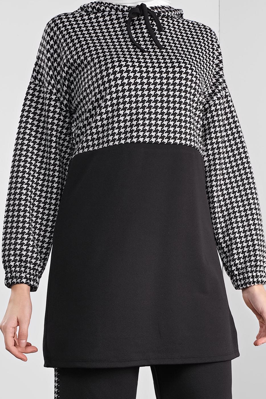 Tesettür giyim SİYAH KAZAYAĞI DESENLİ EŞOFMAN TAKIM  6346 