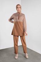 Tesettür giyim TABA KAZAYAĞI DESENLİ EŞOFMAN TAKIM  6346 