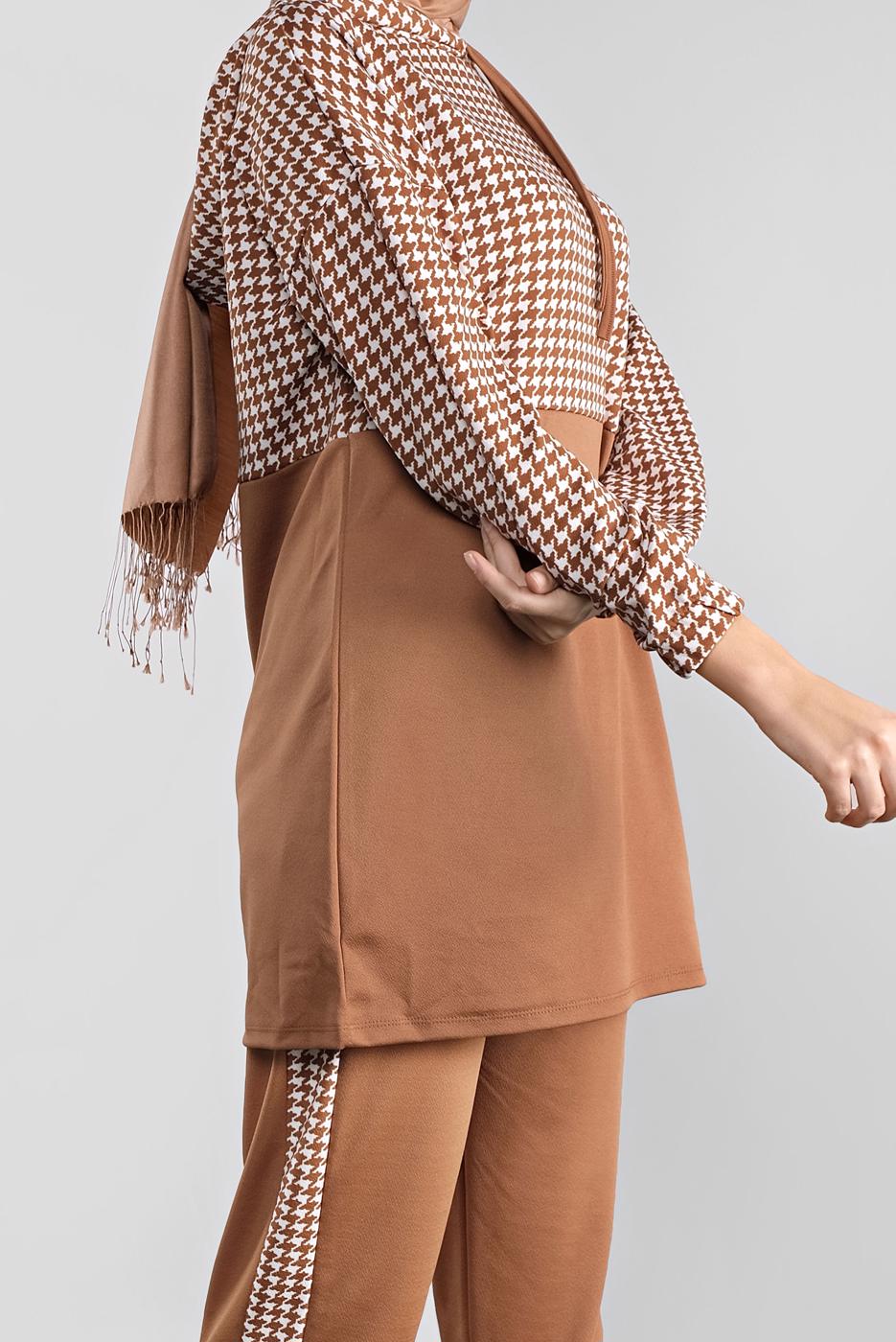 Tesettür giyim TABA KAZAYAĞI DESENLİ EŞOFMAN TAKIM  6346 