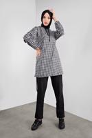 Tesettür giyim SİYAH KAZAYAĞI DESENLİ KAPÜŞONLU EŞOFMAN TAKIMI  6546 