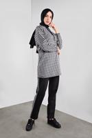 Tesettür giyim SİYAH KAZAYAĞI DESENLİ KAPÜŞONLU EŞOFMAN TAKIMI  6546 