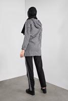 Tesettür giyim SİYAH KAZAYAĞI DESENLİ KAPÜŞONLU EŞOFMAN TAKIMI  6546 