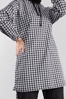 Tesettür giyim SİYAH KAZAYAĞI DESENLİ KAPÜŞONLU EŞOFMAN TAKIMI  6546 