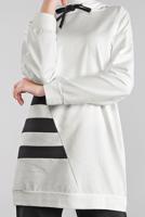 Tesettür giyim KREM ŞERİT DESENLİ KAPÜŞONLU EŞOFMAN TAKIMI  6746 