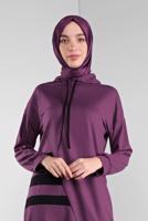 Tesettür giyim MOR ŞERİT DESENLİ KAPÜŞONLU EŞOFMAN TAKIMI  6746 