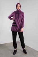 Tesettür giyim MOR ŞERİT DESENLİ KAPÜŞONLU EŞOFMAN TAKIMI  6746 