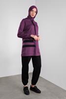 Tesettür giyim MOR ŞERİT DESENLİ KAPÜŞONLU EŞOFMAN TAKIMI  6746 