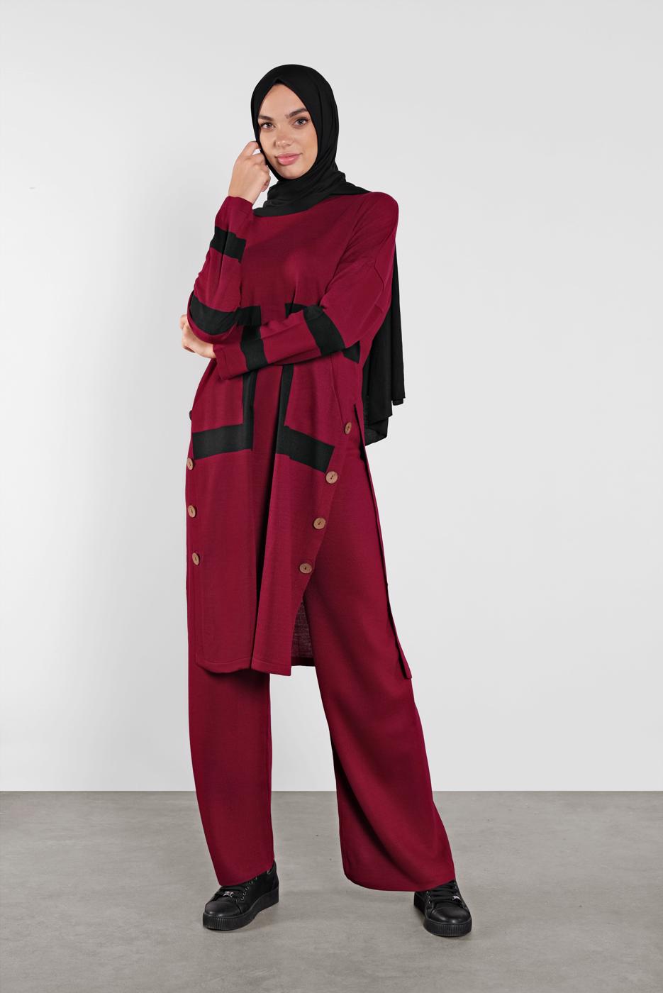 Vêtements hijab ROUGE BORDEAUX COSTUME FENTES À BOUTONNÉES 8102