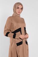 Tesettür giyim KAHVE YIRTMACI DÜĞMELİ PANTOLON TAKIM 8102