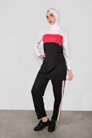 Tesettür giyim SİYAH KAPÜŞONLU ŞERİTLİ PANTOLONLU TAKIM 8936