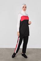 Tesettür giyim SİYAH KAPÜŞONLU ŞERİTLİ PANTOLONLU TAKIM 8936