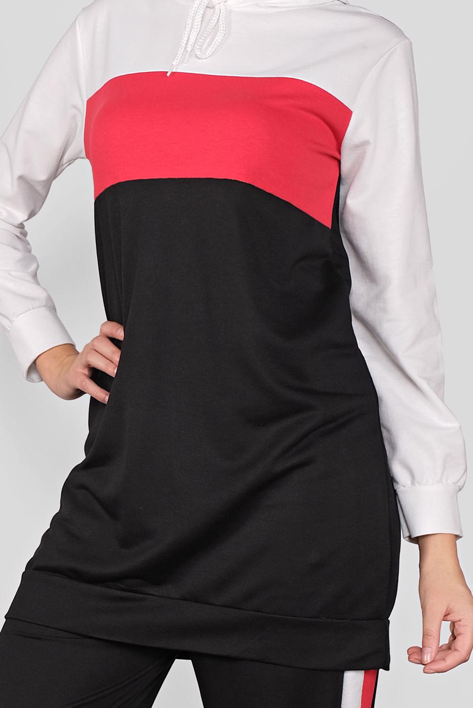 Tesettür giyim SİYAH KAPÜŞONLU ŞERİTLİ PANTOLONLU TAKIM 8936