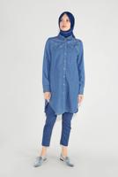 Tesettür giyim MAVİ PAMUKLU DÜĞMELİ TUNİK 65915