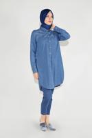 Tesettür giyim MAVİ PAMUKLU DÜĞMELİ TUNİK 65915