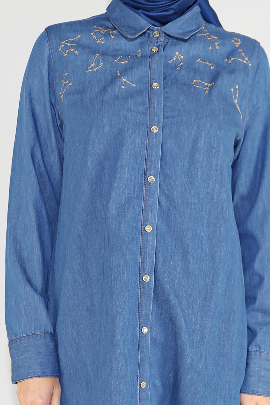 Tesettür giyim MAVİ PAMUKLU DÜĞMELİ TUNİK 65915