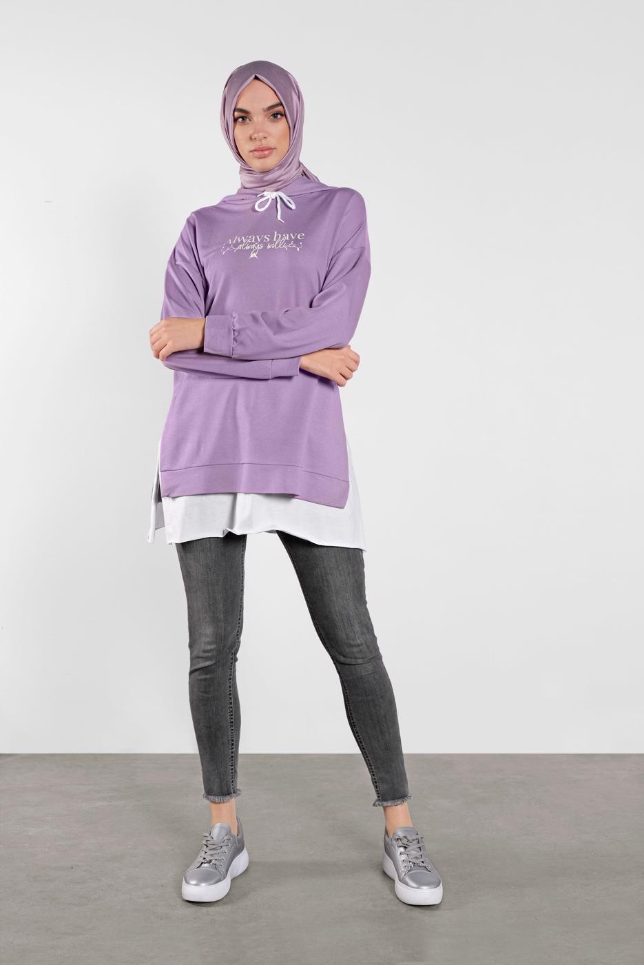 Tesettür giyim MOR İKİ PARÇA GÖRÜNÜMLÜ EŞOFMAN TUNİK 6736 
