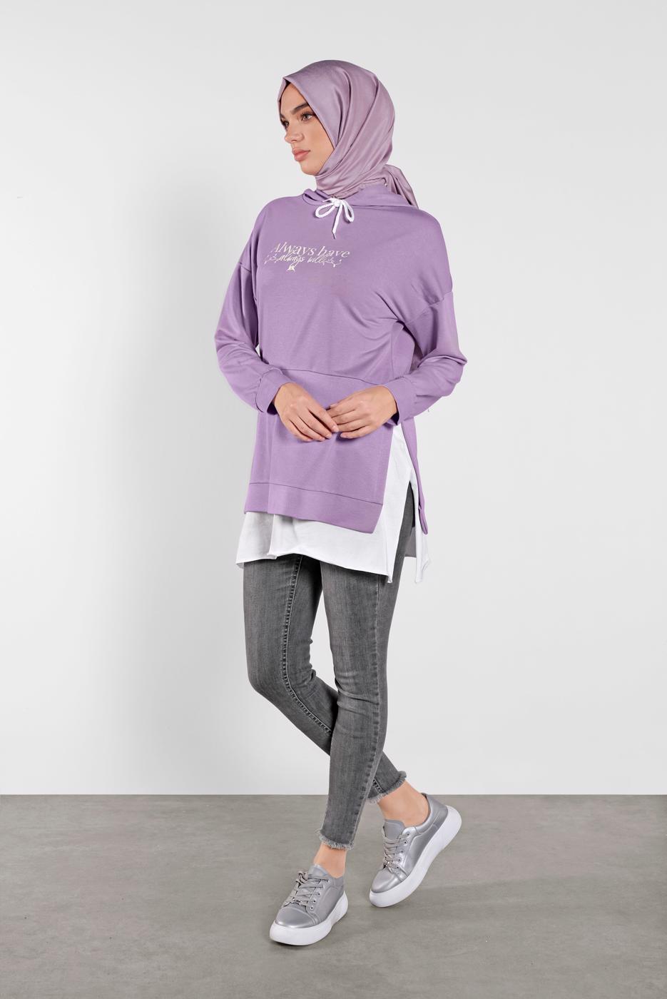Tesettür giyim MOR İKİ PARÇA GÖRÜNÜMLÜ EŞOFMAN TUNİK 6736 