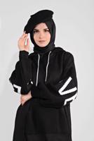 Tesettür giyim SİYAH KAPÜŞONLU TRİKO TUNİK 11441 