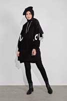 Tesettür giyim SİYAH KAPÜŞONLU TRİKO TUNİK 11441 
