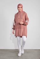 Tesettür giyim PUDRA KAPÜŞONLU TRİKO TUNİK 11441 