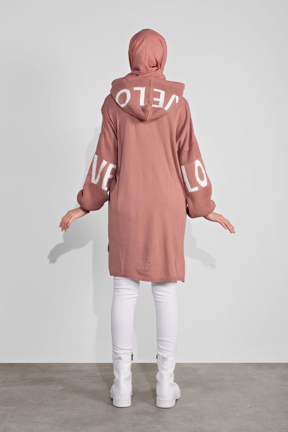 Tesettür giyim PUDRA KAPÜŞONLU TRİKO TUNİK 11441 