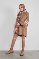 Tesettür giyim KAHVE KAPÜŞONLU TRİKO TUNİK 11441 