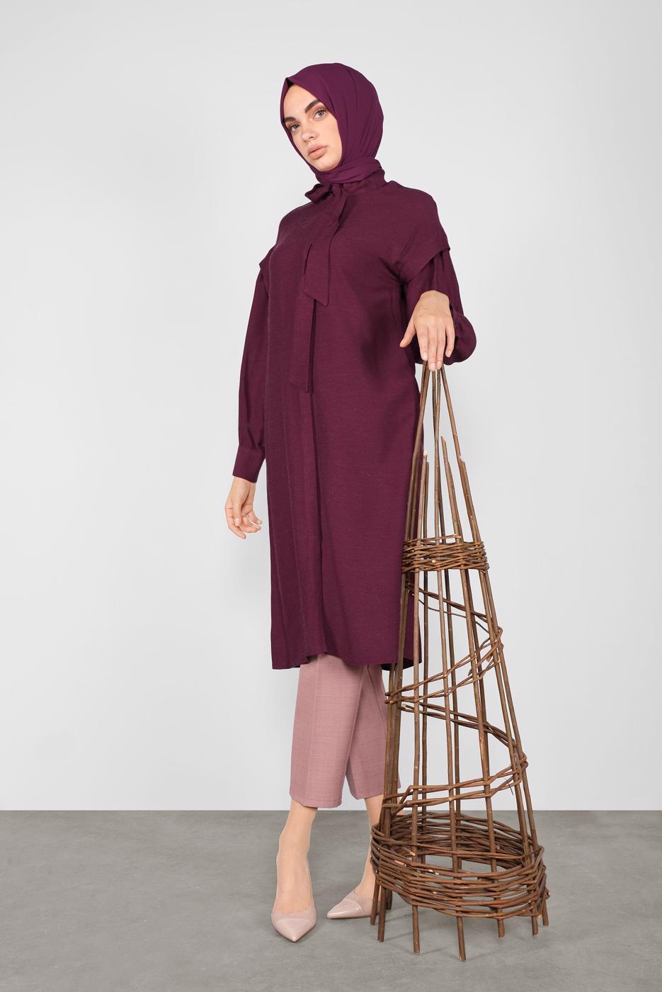 Tesettür giyim BORDO ALVİNA FİYONK YAKA TUNİK 40114	