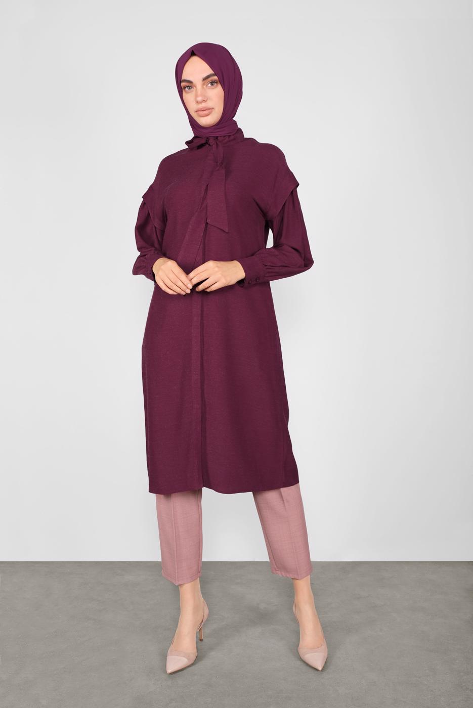 Tesettür giyim BORDO ALVİNA FİYONK YAKA TUNİK 40114	