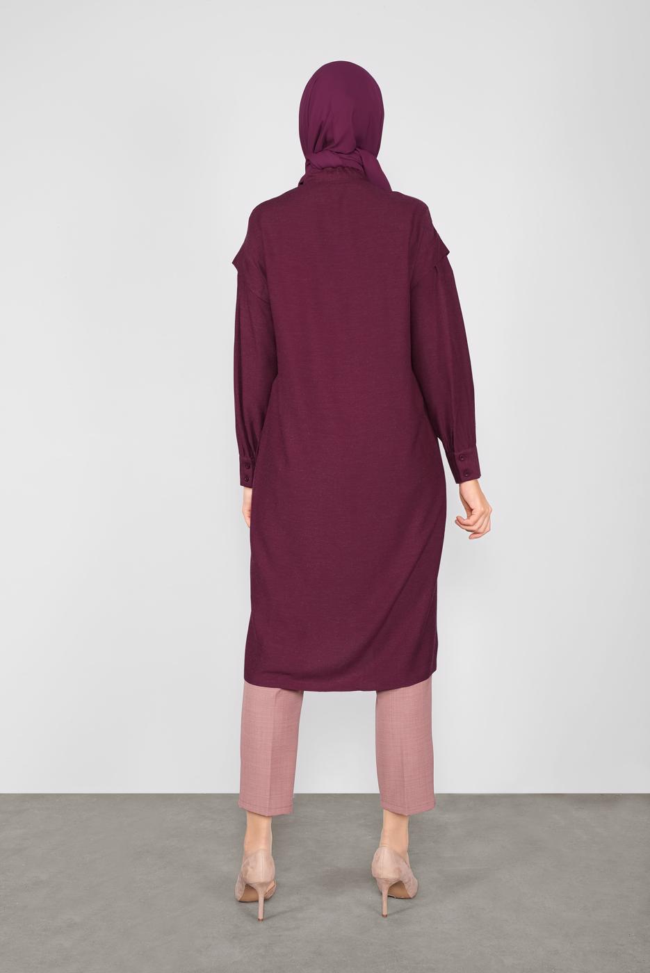 Tesettür giyim BORDO ALVİNA FİYONK YAKA TUNİK 40114	