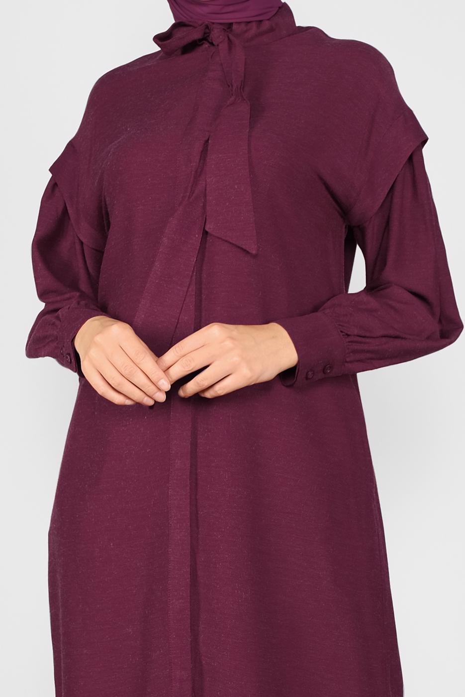 Tesettür giyim BORDO ALVİNA FİYONK YAKA TUNİK 40114	