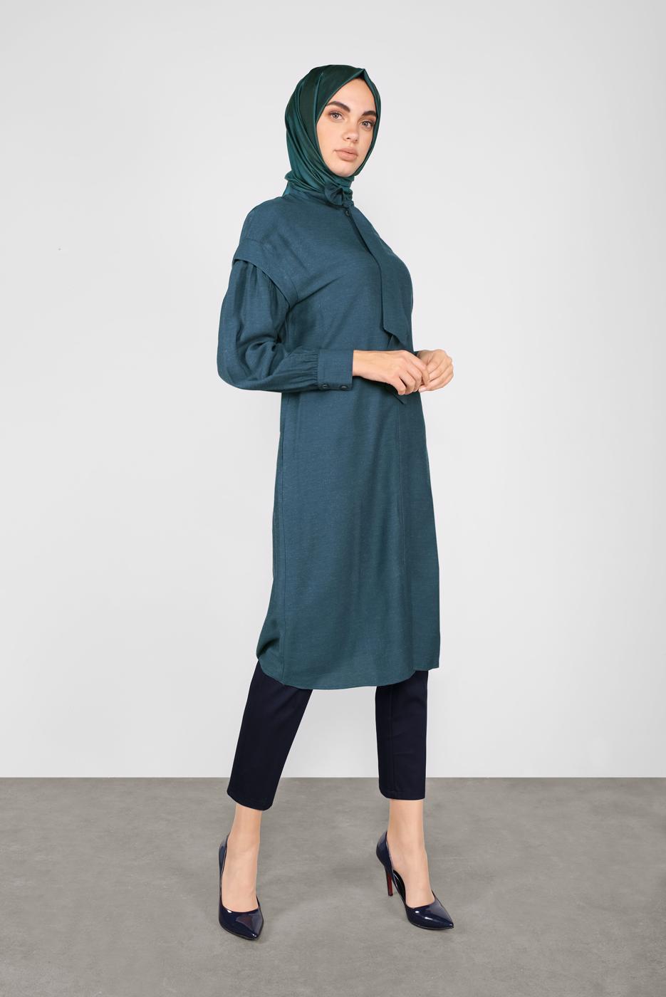 Tesettür giyim MAVİ ALVİNA FİYONK YAKA TUNİK 40114	