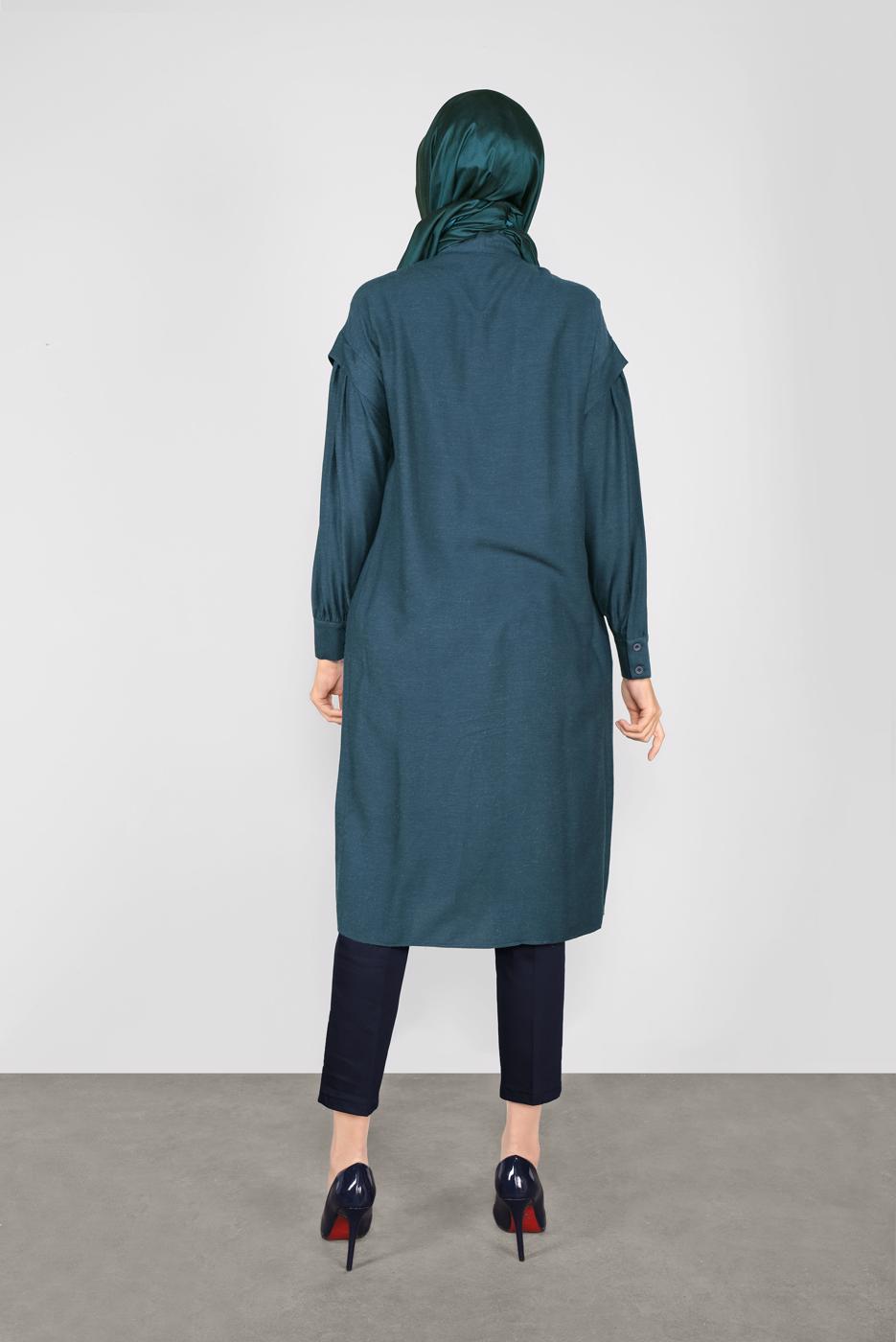 Tesettür giyim MAVİ ALVİNA FİYONK YAKA TUNİK 40114	