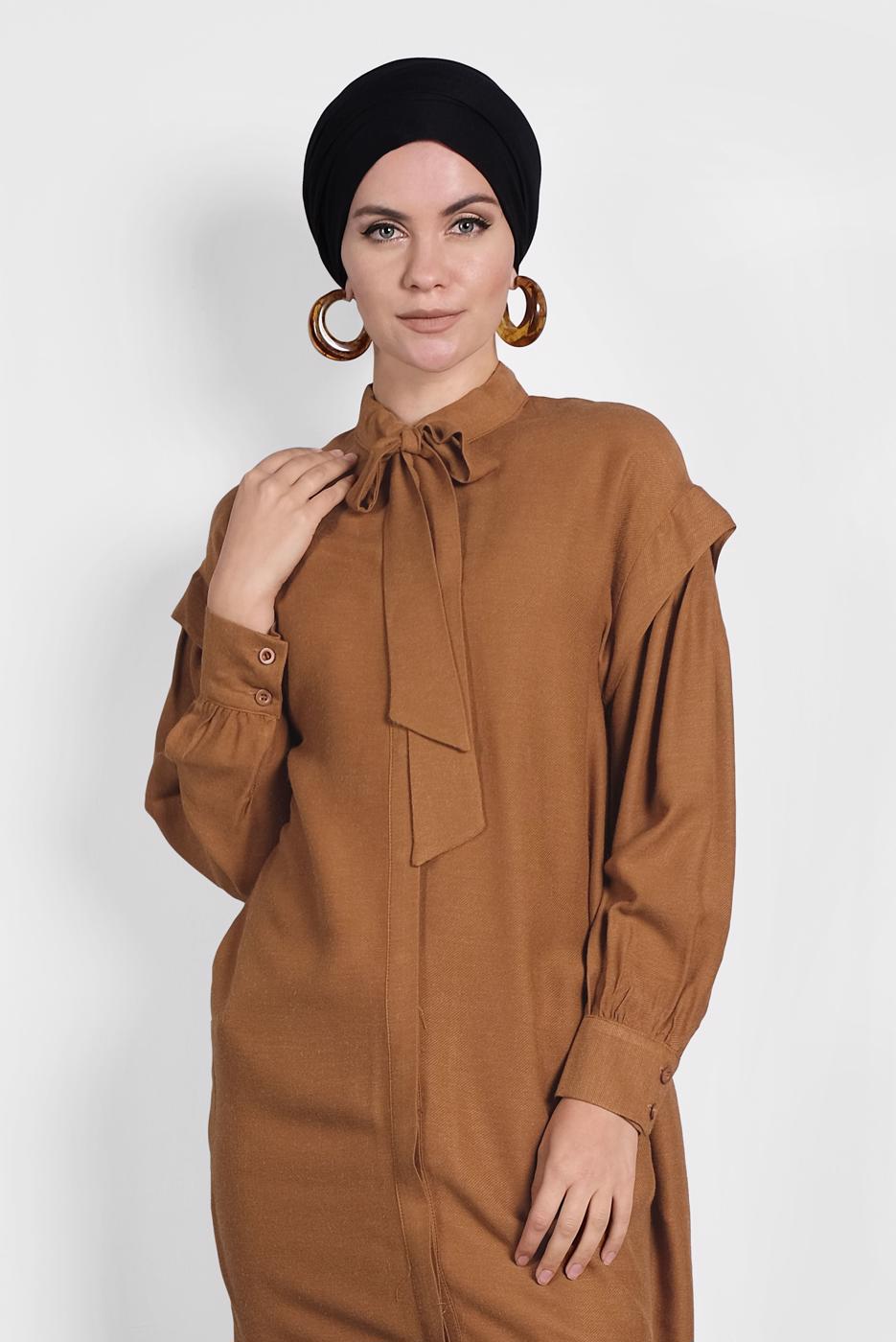 Tesettür giyim TABA ALVİNA FİYONK YAKA TUNİK 40114	