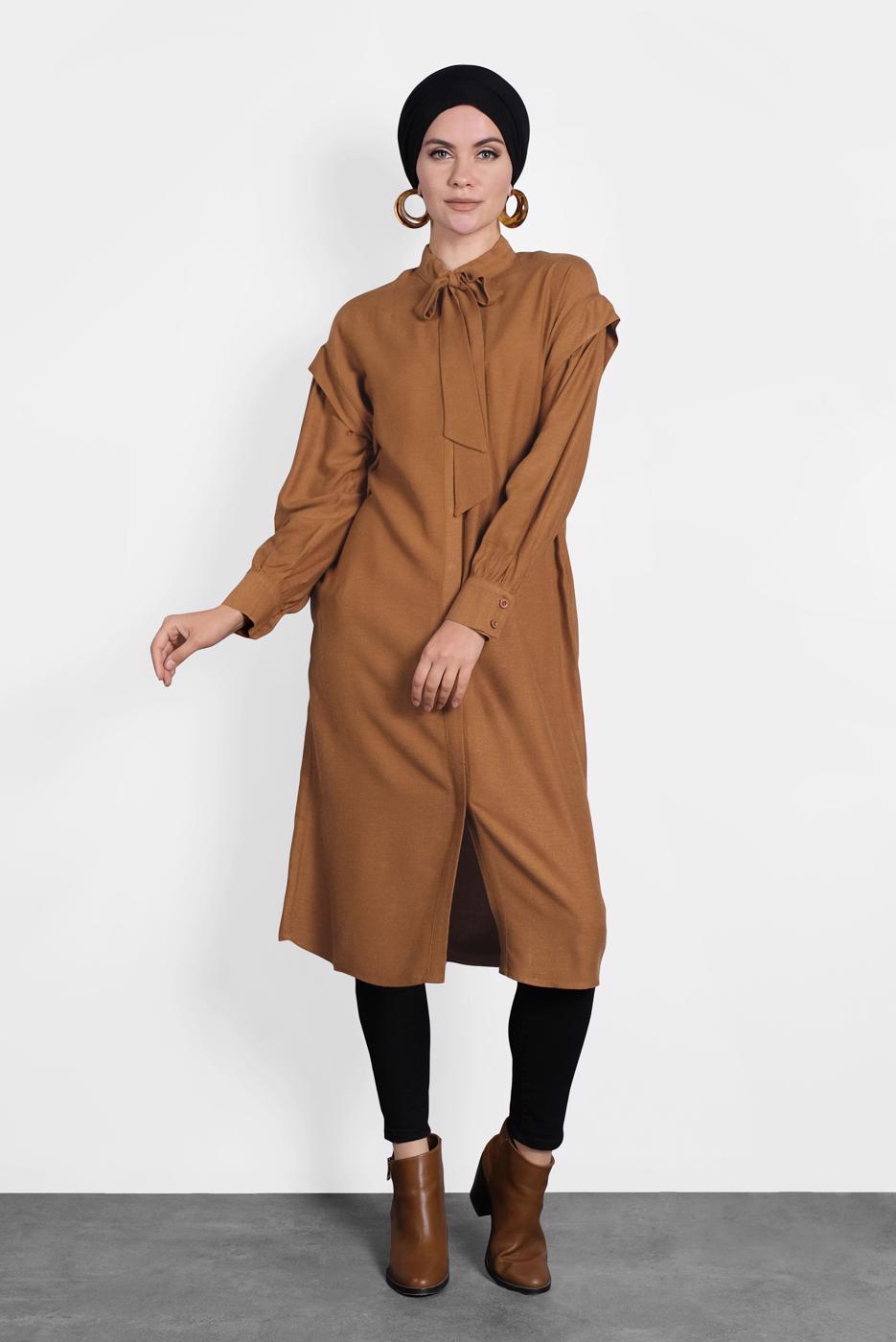 Tesettür giyim TABA ALVİNA FİYONK YAKA TUNİK 40114	