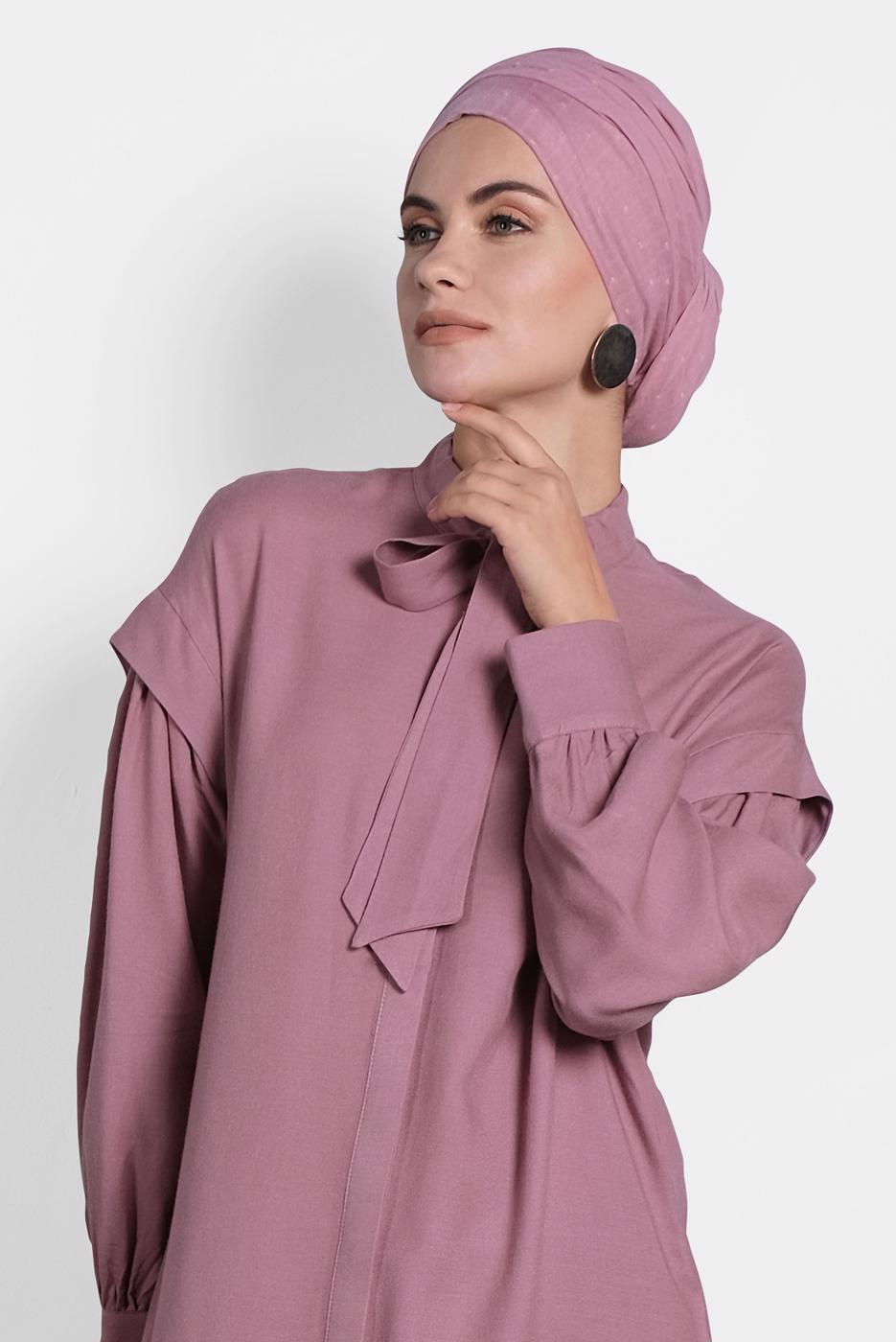Tesettür giyim PEMBE ALVİNA FİYONK YAKA TUNİK 40114	