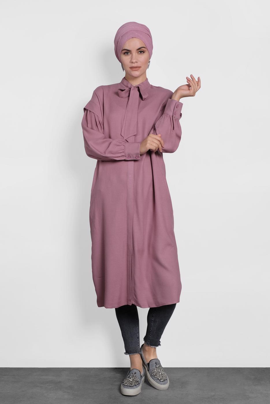 Tesettür giyim PEMBE ALVİNA FİYONK YAKA TUNİK 40114	