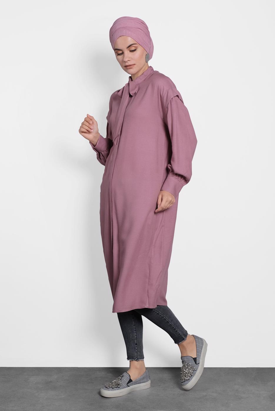 Tesettür giyim PEMBE ALVİNA FİYONK YAKA TUNİK 40114	