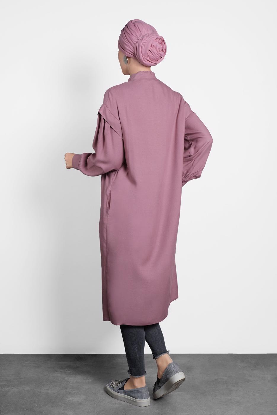 Tesettür giyim PEMBE ALVİNA FİYONK YAKA TUNİK 40114	