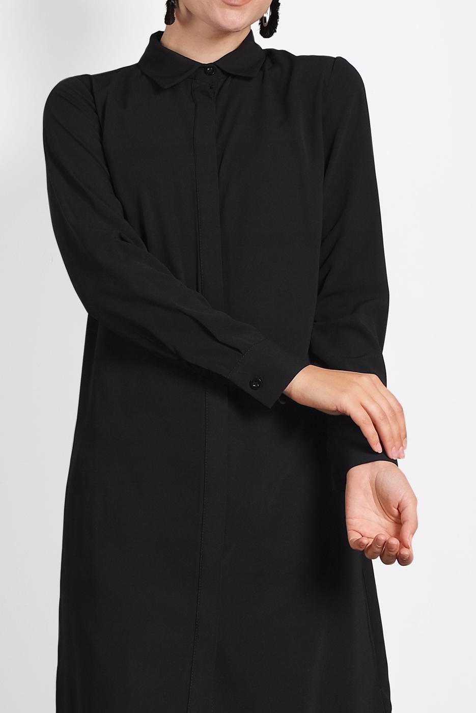Tesettür giyim SİYAH ALVİNA GİZLİ DÜĞMELİ TUNİK 40138
