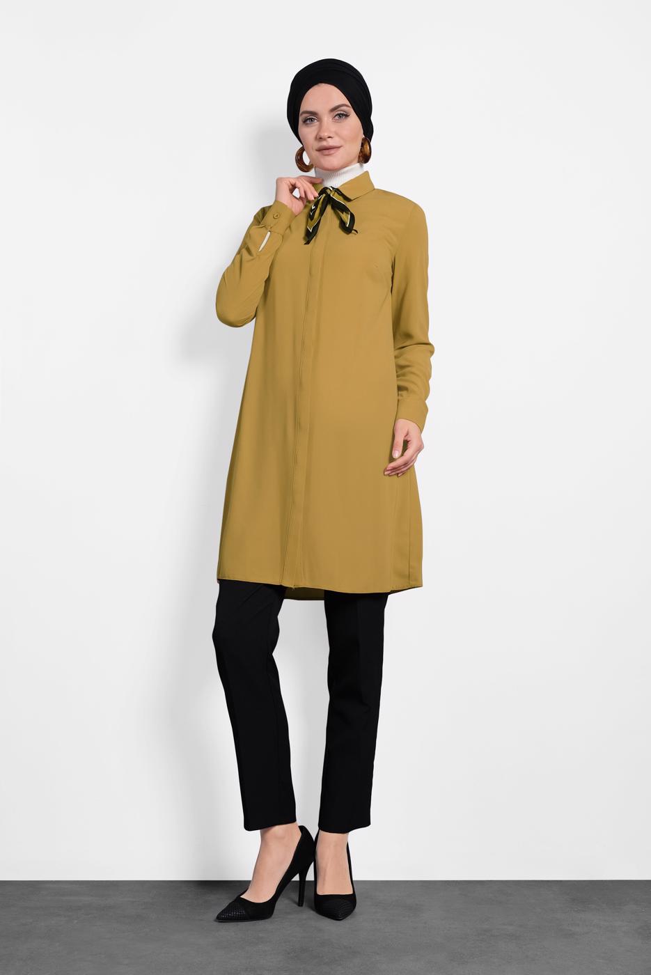 Tesettür giyim TURUNCU ALVİNA GİZLİ DÜĞMELİ TUNİK 40138