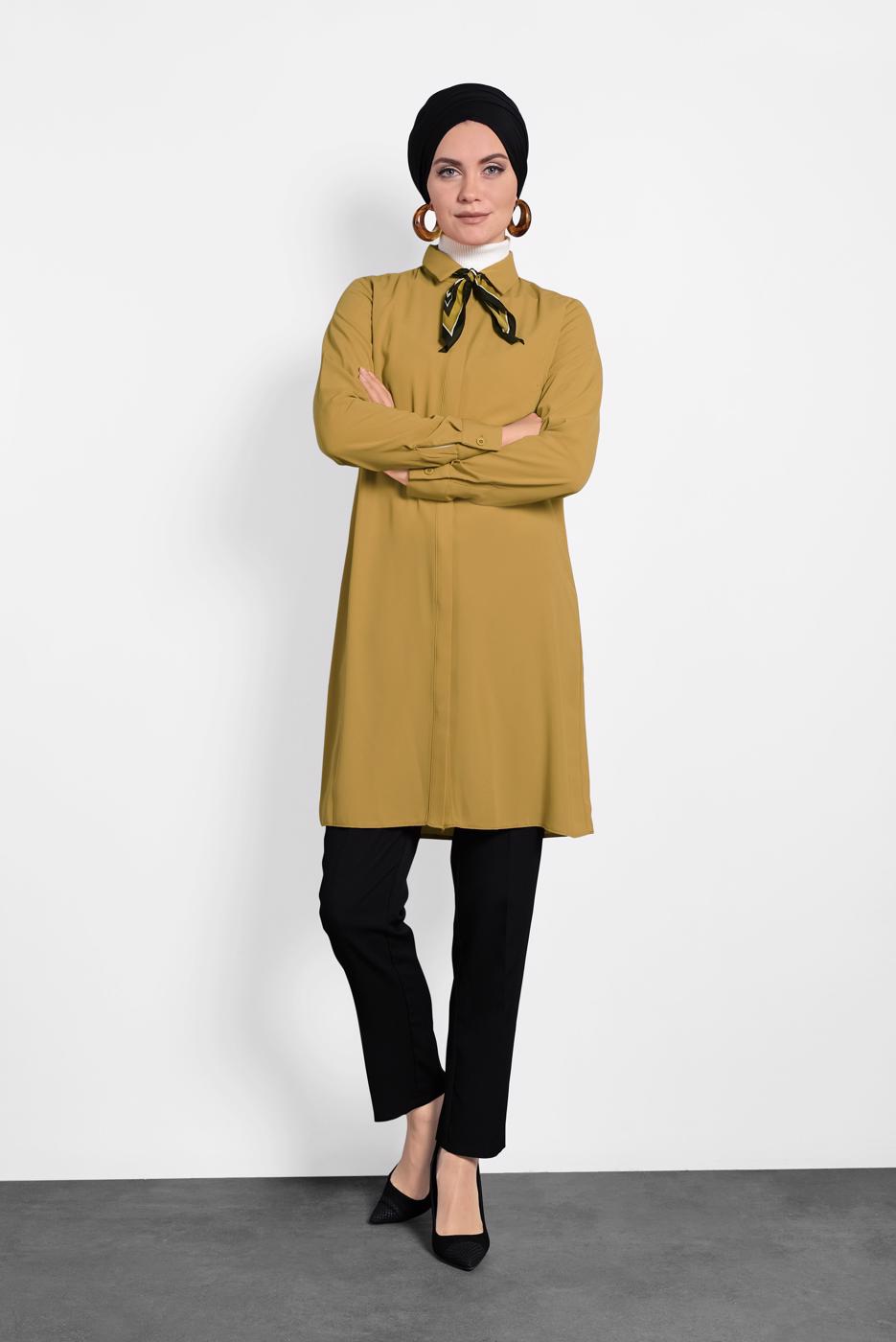 Tesettür giyim TURUNCU ALVİNA GİZLİ DÜĞMELİ TUNİK 40138
