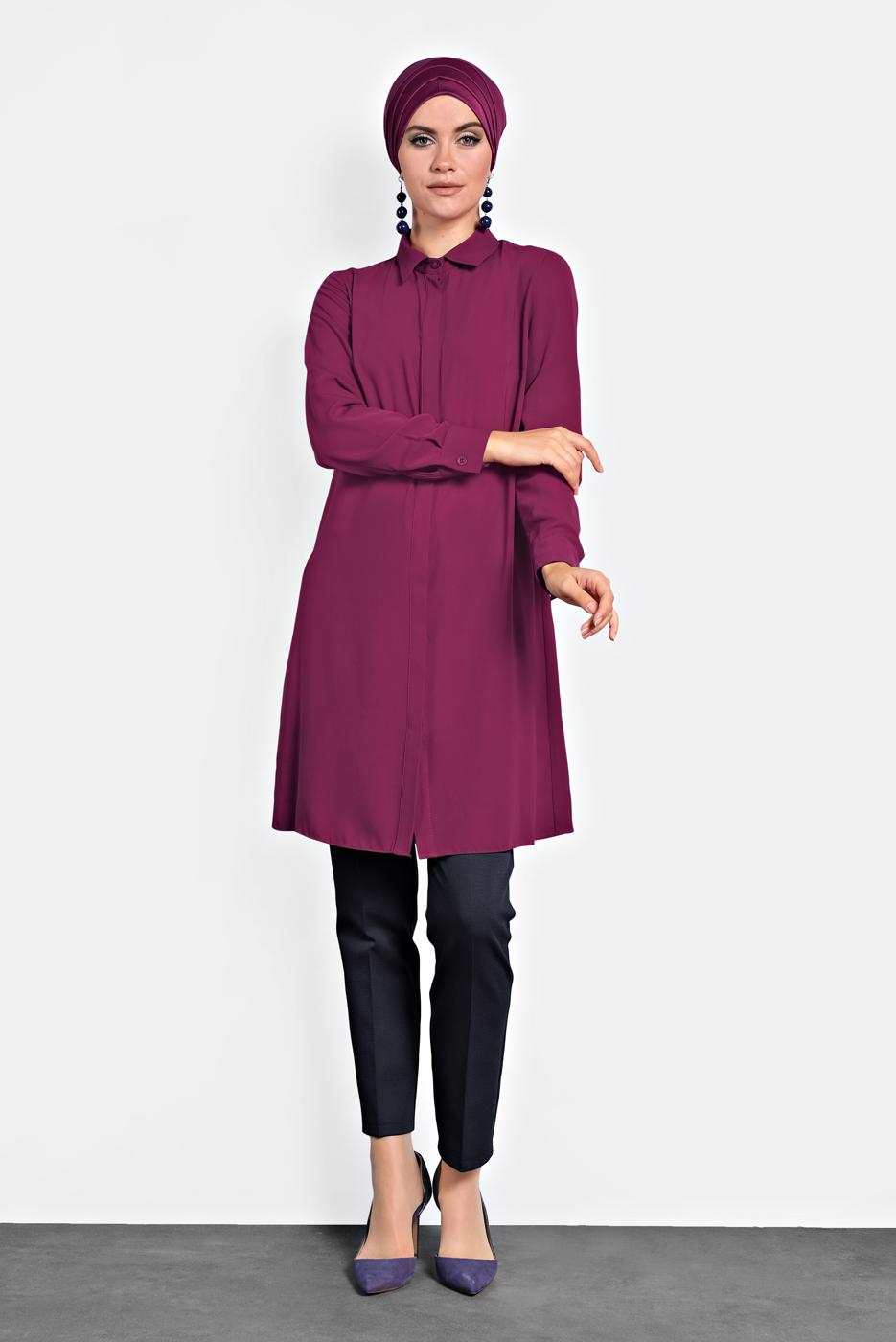 Tesettür giyim FUŞYA ALVİNA GİZLİ DÜĞMELİ TUNİK 40138