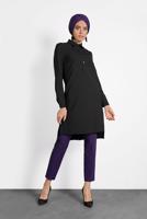 Tesettür giyim SİYAH ALVİNA GÖMLEK YAKA DÜĞMELİ TUNİK 40183