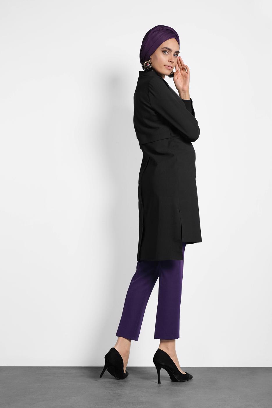 Tesettür giyim SİYAH ALVİNA GÖMLEK YAKA DÜĞMELİ TUNİK 40183