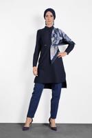 Tesettür giyim LACİVERT ALVİNA GÖMLEK YAKA DÜĞMELİ TUNİK 40183