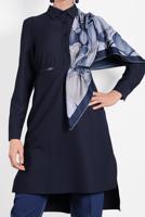 Tesettür giyim LACİVERT ALVİNA GÖMLEK YAKA DÜĞMELİ TUNİK 40183