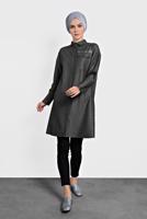 Tesettür giyim HAKİ ALVİNA ERKEK YAKA PARLAK TUNİK 40211 